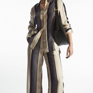 COS Women's Blue Oversized Striped Satin Shirt